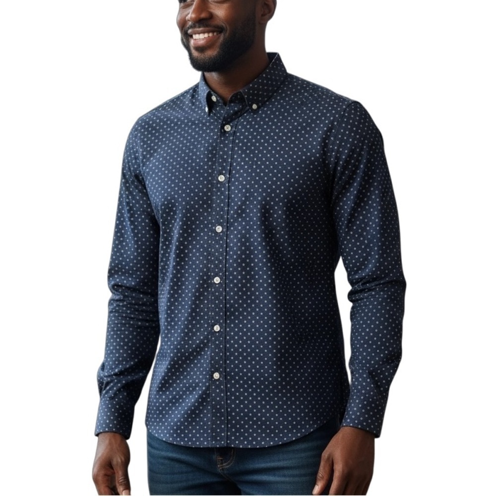 Abercrombie & Fitch Mens Floral Polka Dot Muscle Slim Shirt Medium Blue